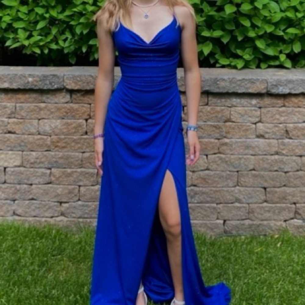 royal blue prom dress backless. only worn 2 times